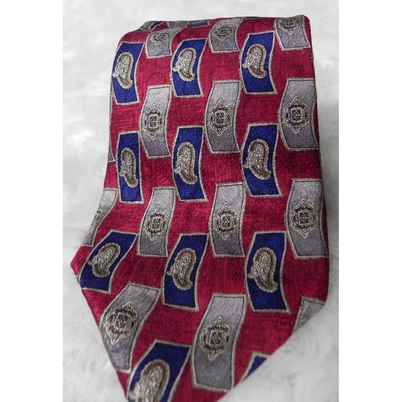 Men's Repp LTD Red Blue Paisley Geometric VTG Necktie - Picture 1 of 5